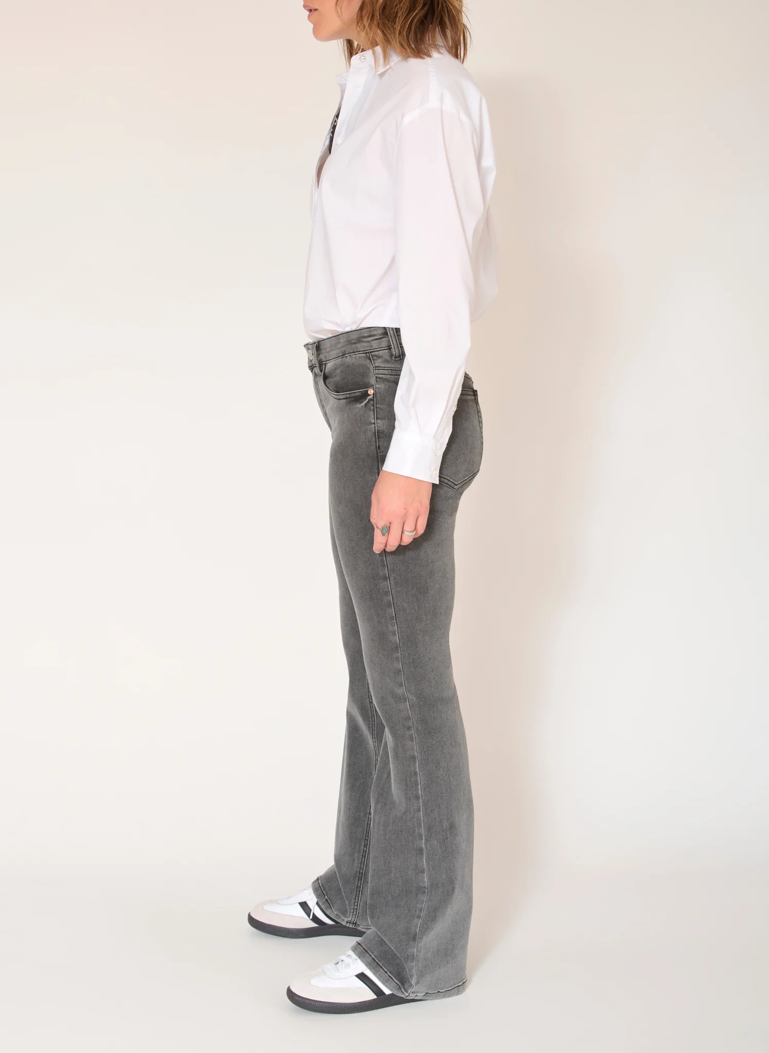 THE HARLEY POWER - Jean flare en coton mélangé| Gris