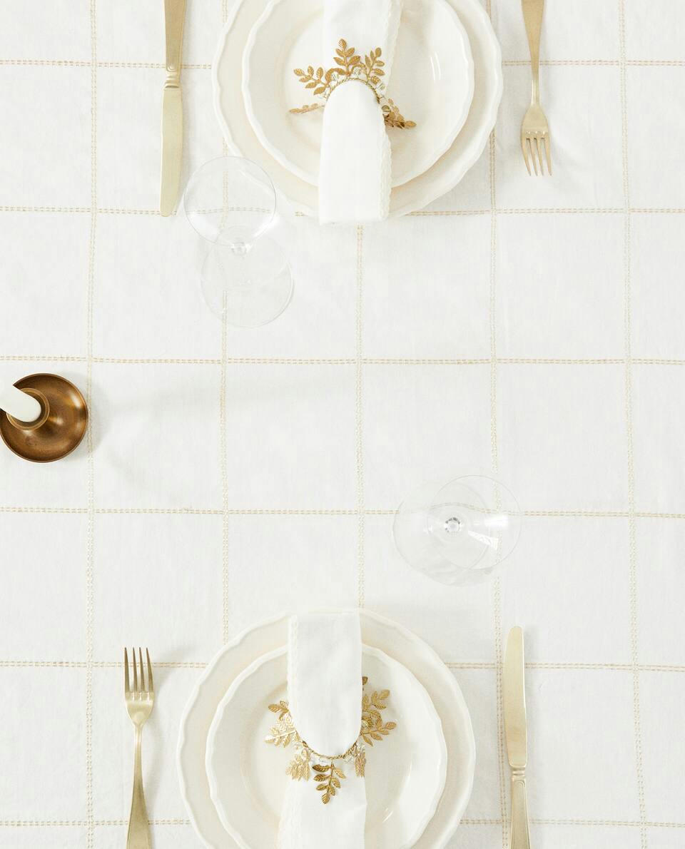 TOALHA DE MESA DE LINHO COM CORRENTE DE NATAL