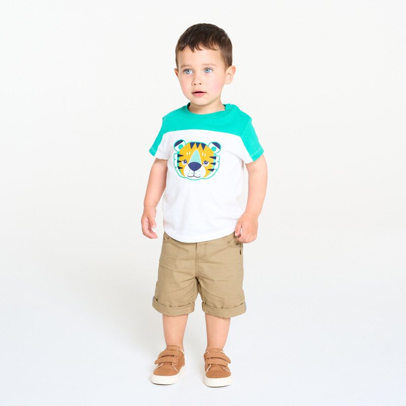 Bermuda droit coton fantaisie beige clair bébé garçon Beige