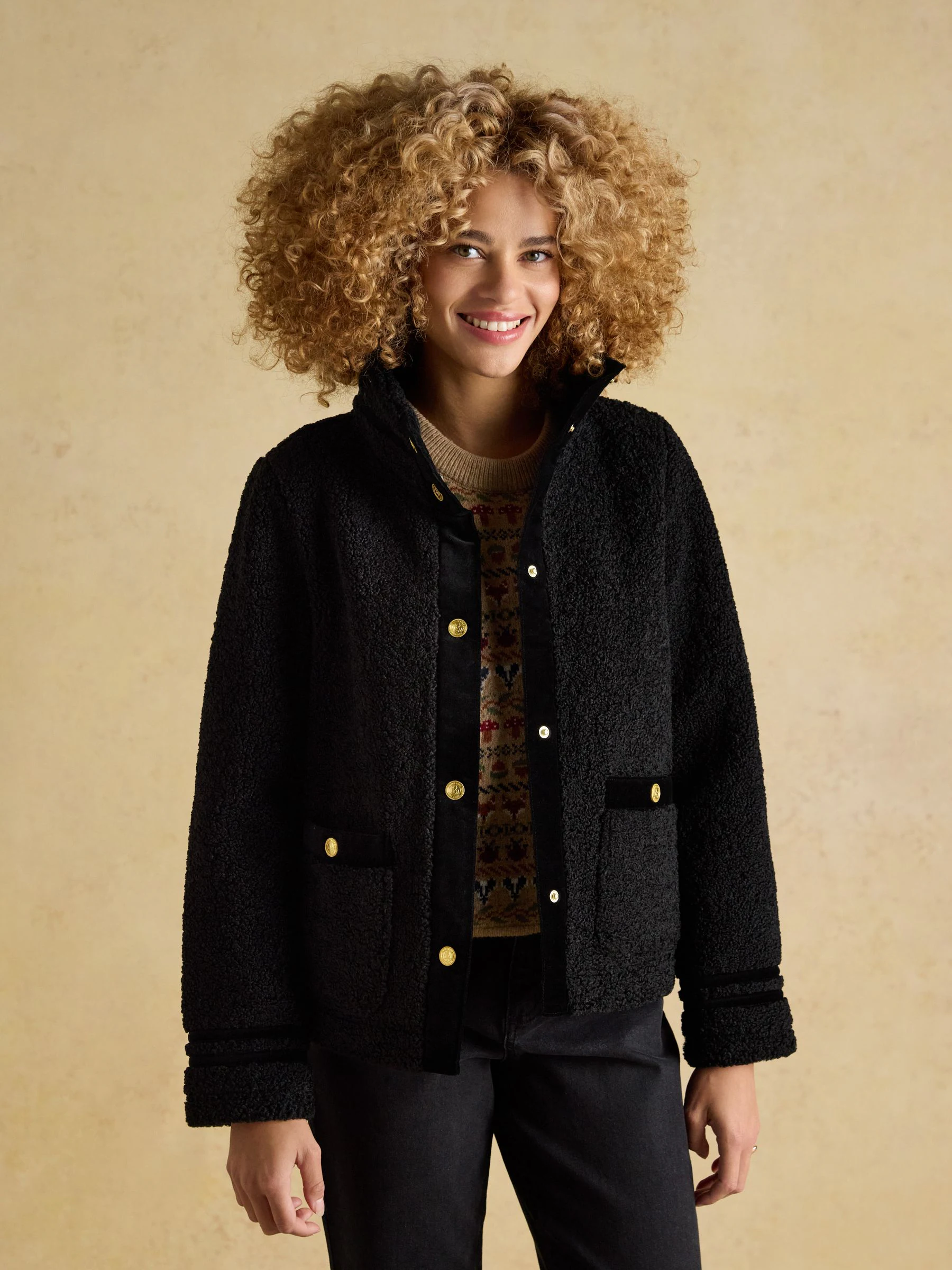 Zwart - Joules Fleur Fleece Jacket