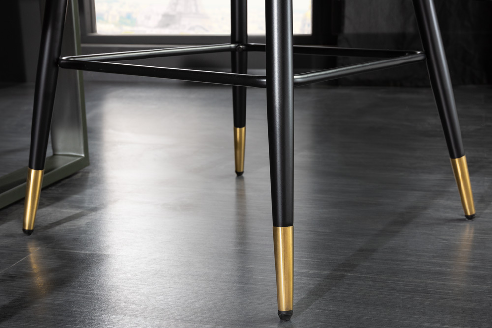 Design Barhocker PARIS petrol Samt Ziersteppung Fußkappen gold mit Armlehnen