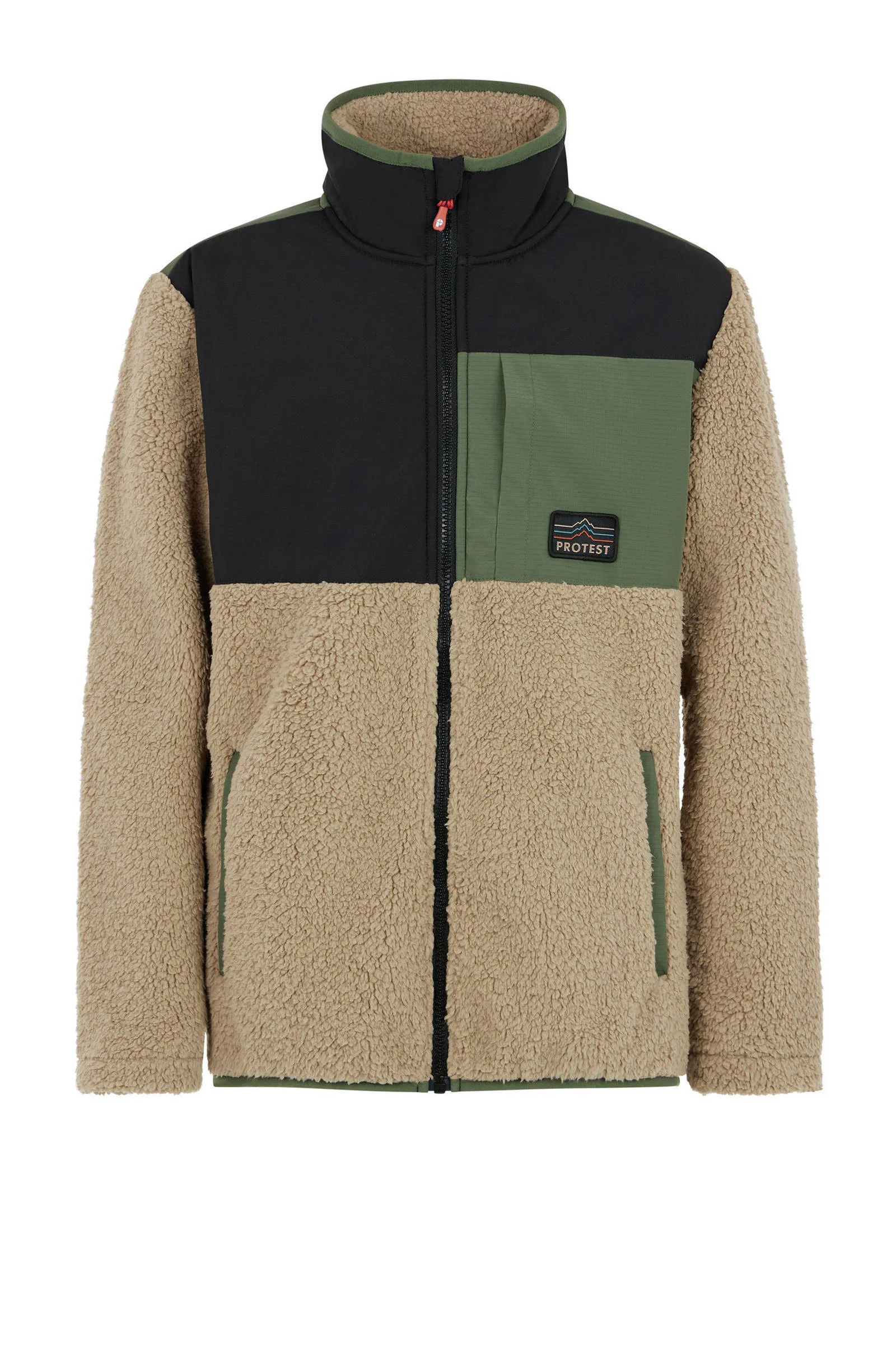 Protest teddy fleece vest PRTHERON JR ecru/zwart/groen