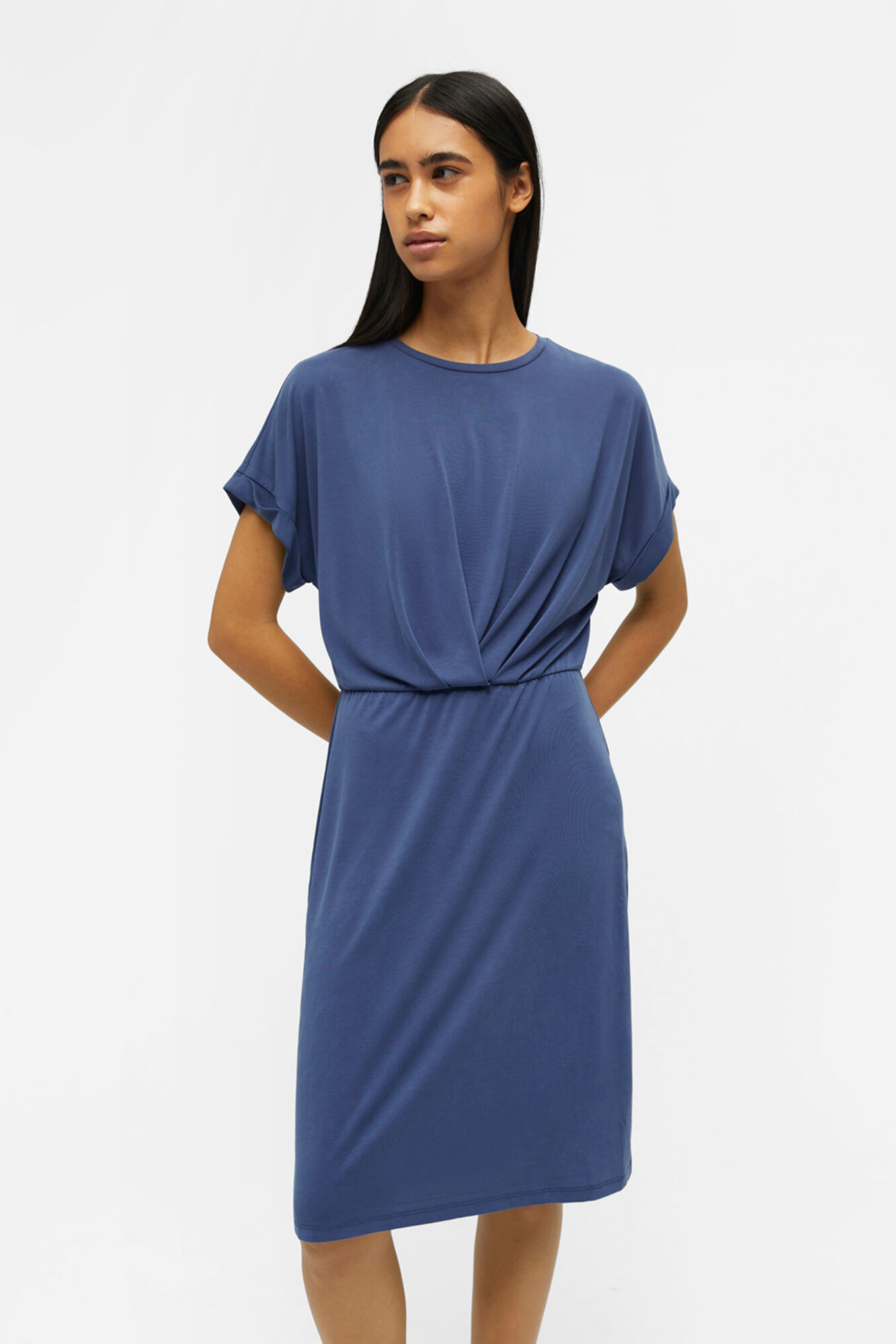 Vestido midi de malha leve - Azul