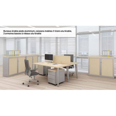 Bureau EVIDENCE - 140 cm - Pieds blancs - Plateau imitation chêne clair
