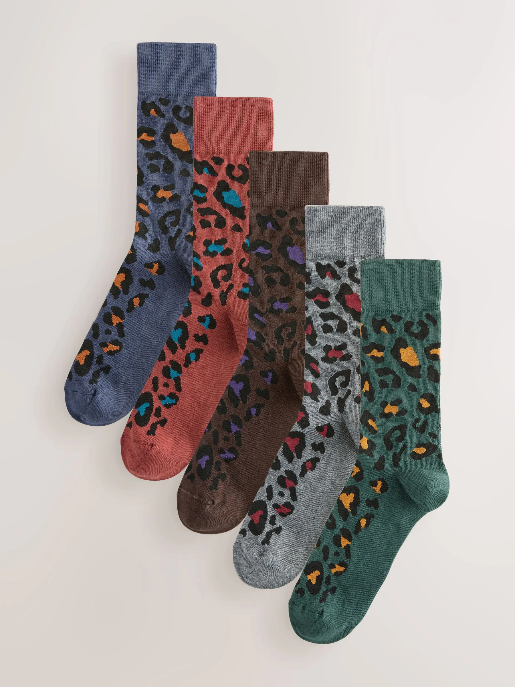 Blauw/groen/grijs met dierenprint - Set van 5 sokken met patroon