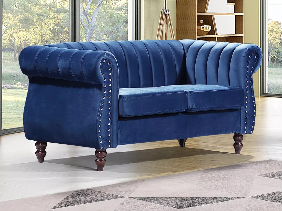 Canapé chesterfield 2 places en velours bleu roi TRUMBO