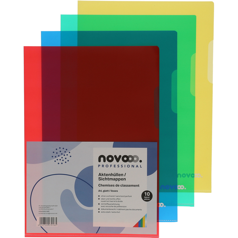 novooo Sichtmappen Professional, 10 Stück, A4, 140 µm, glatt, assortiert