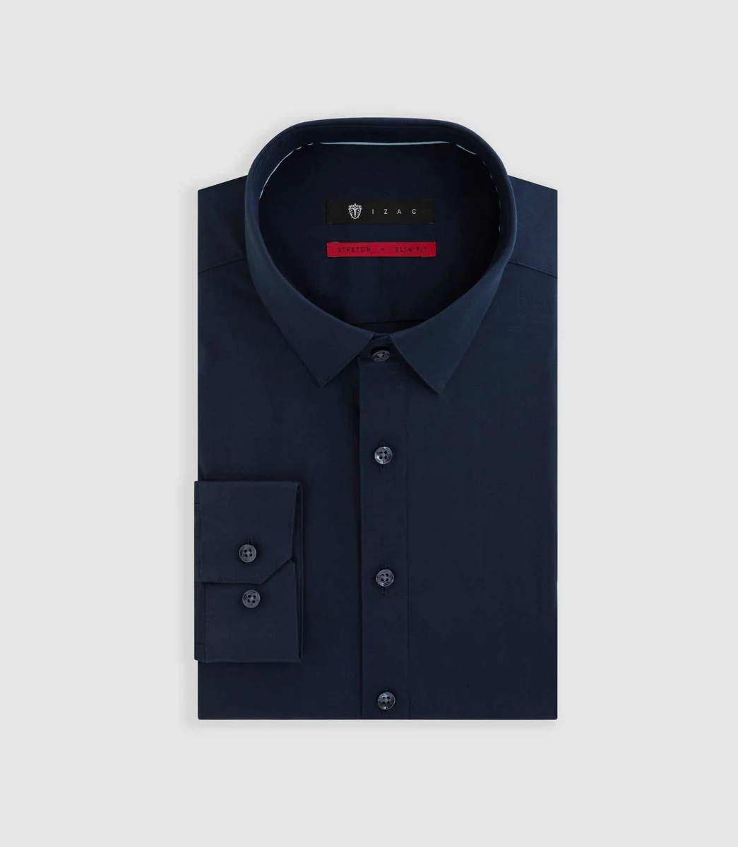 Chemise en popeline stretch marine 