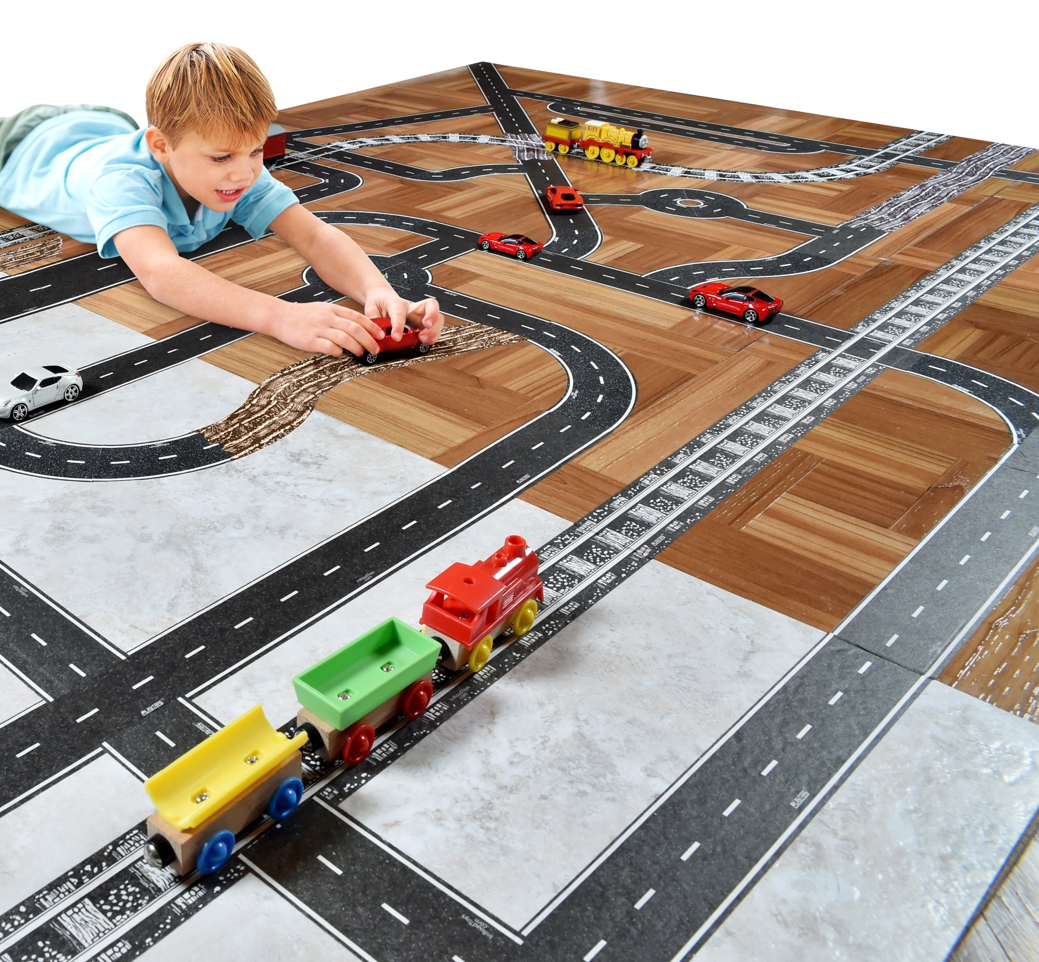 (37-tlg. Set) Selbstklebende Kinder Spiel Strasse Zuschneidbares Autostrassen Klebeband - Schwarz
