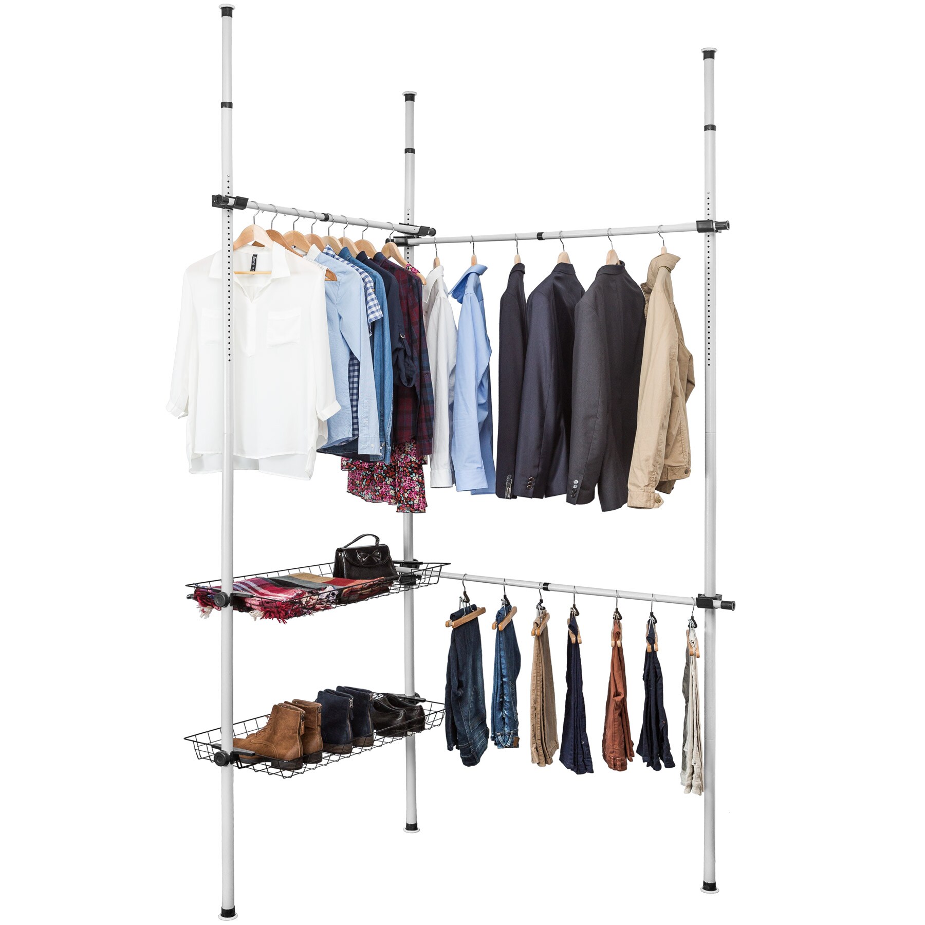 tectake® Teleskop-Garderobensystem, variabel verstellbar, standfest, 150 - 210 x 38 x 160 - 320 cm
