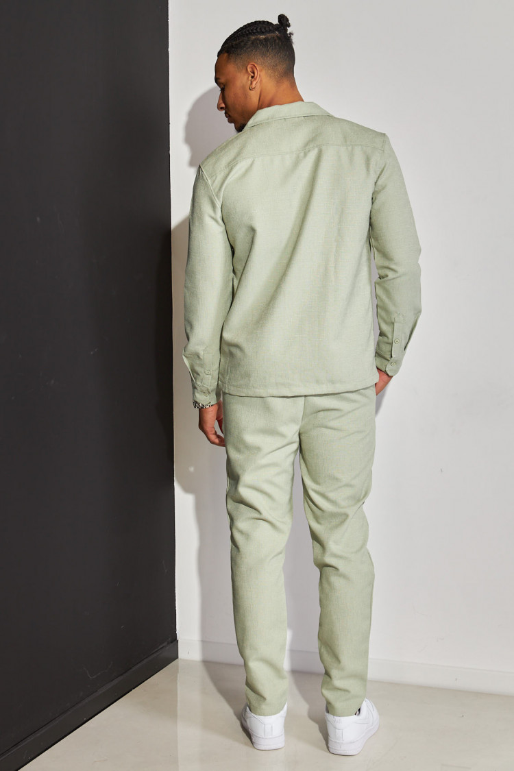 Ensemble 2 pièces chemise + pantalon chiné vert