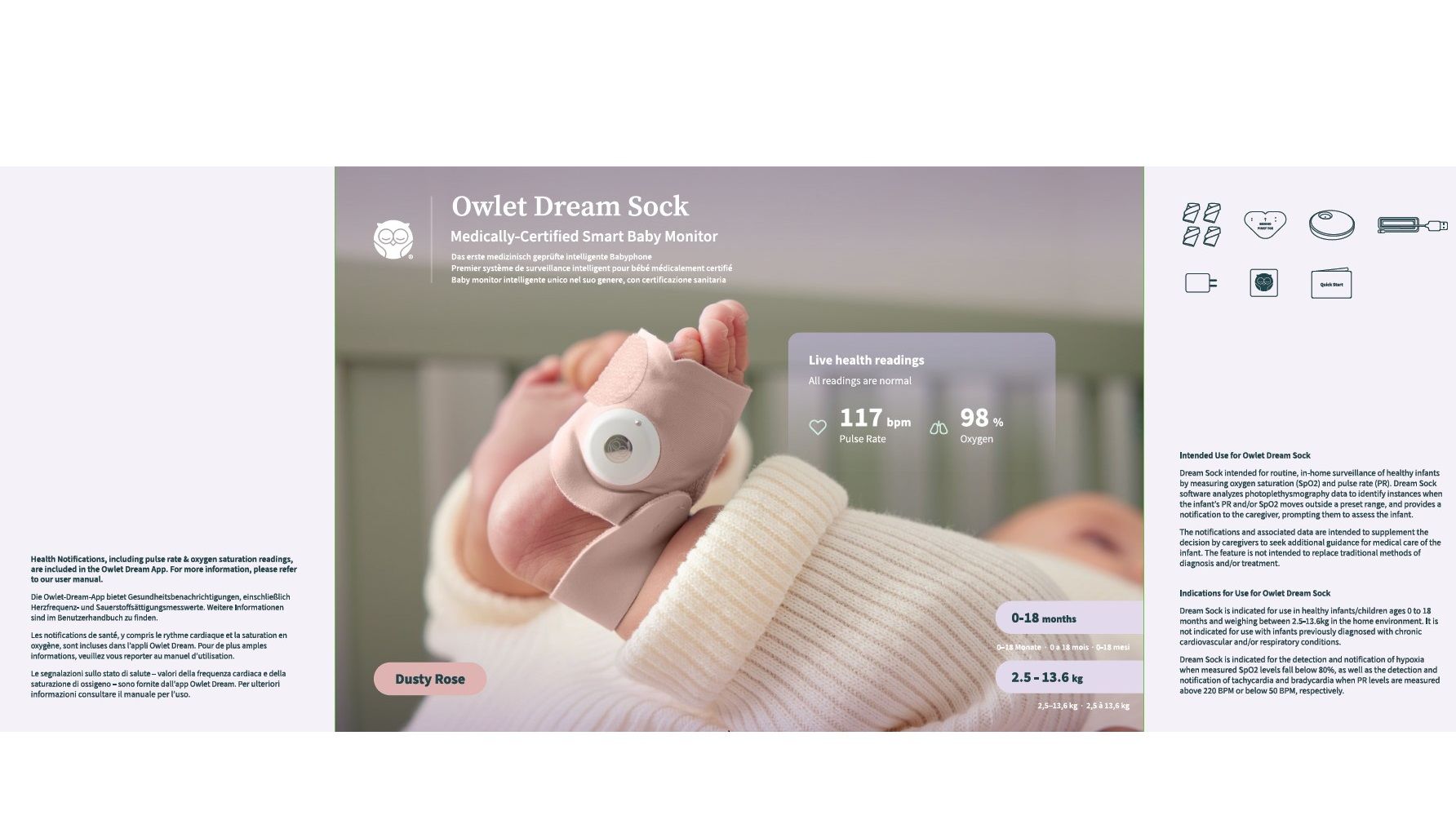 Owlet Dream Sock - Medizinisch zertifiziertes Pulsoximeter