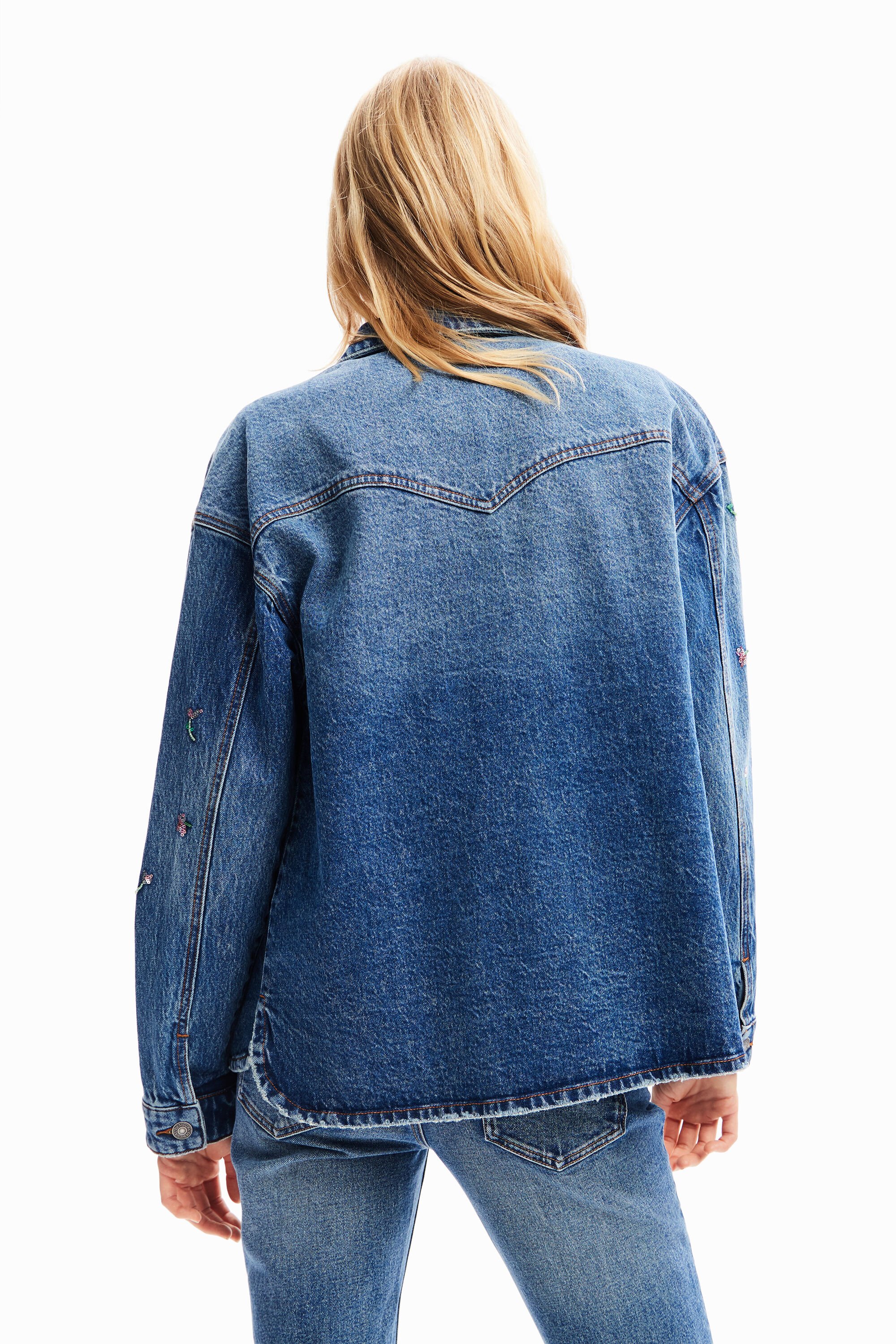 Veste trucker jean fleurs