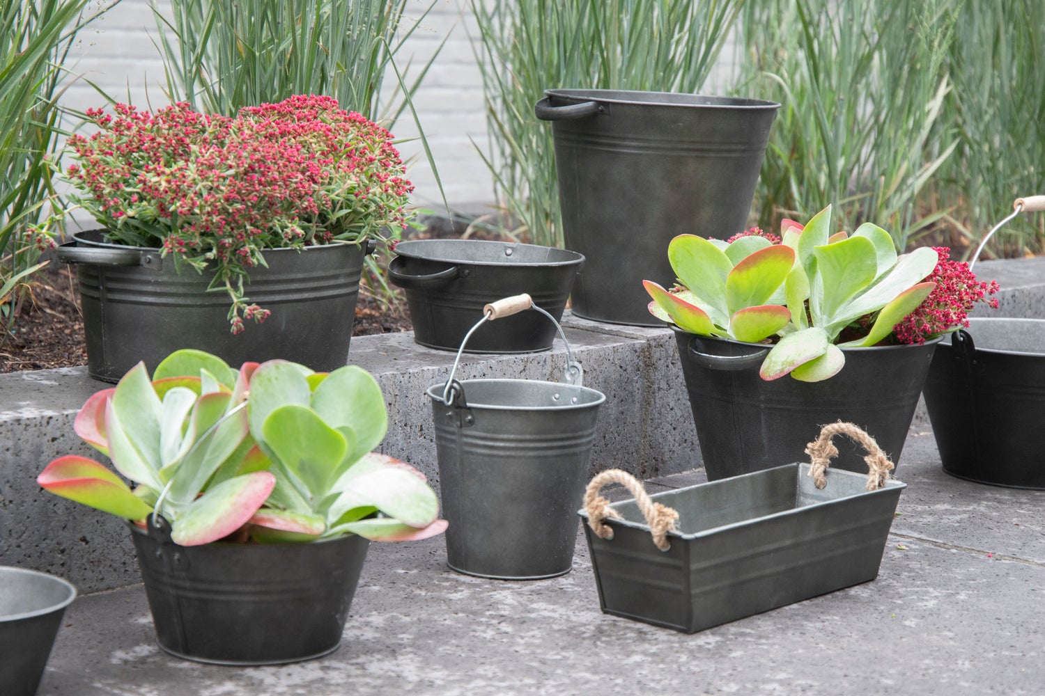 Mega Collections emmer zink met handvat grijs D 18 H 18 cm