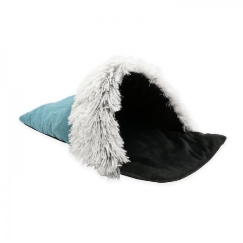 Cama para gato em formato de meia, azul claro tirolês, para gatos de pelo comprido.