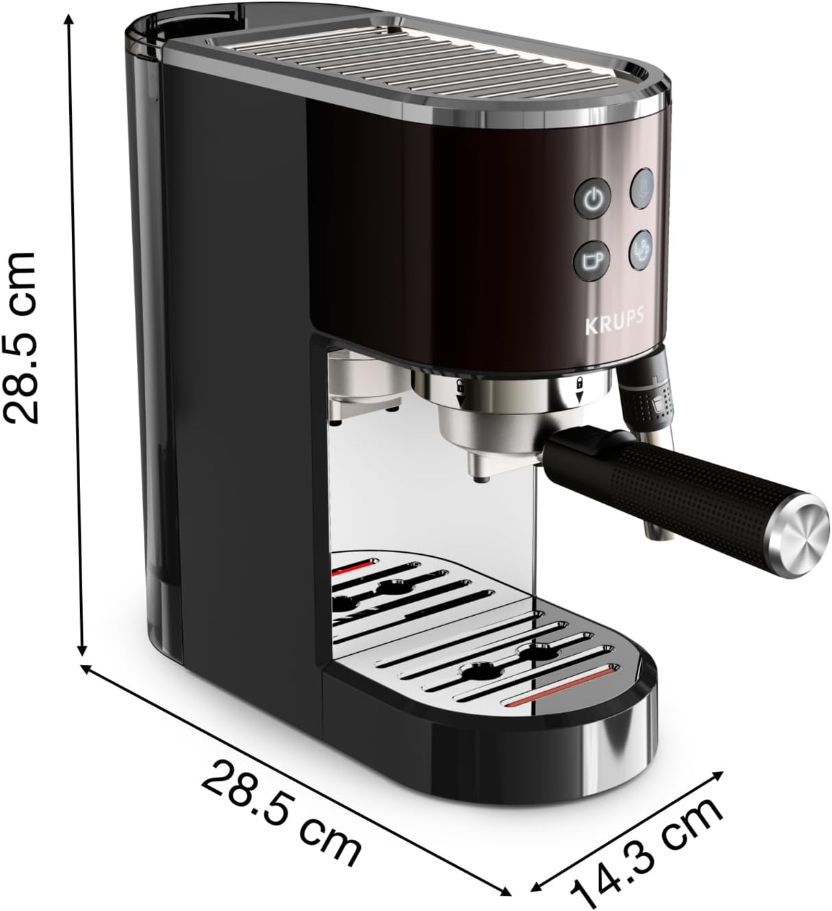 Krups Virtuoso+ Espresso-Siebträgermaschine, 15 bar Pumpendruck, 3 Crema-Filter, Edelstahl-Dampfdüse, intuitives Bedienfeld, Drehregler, inkl. Dosierlöffel und Tamper, Schwarz/Edelstahl, XP444G