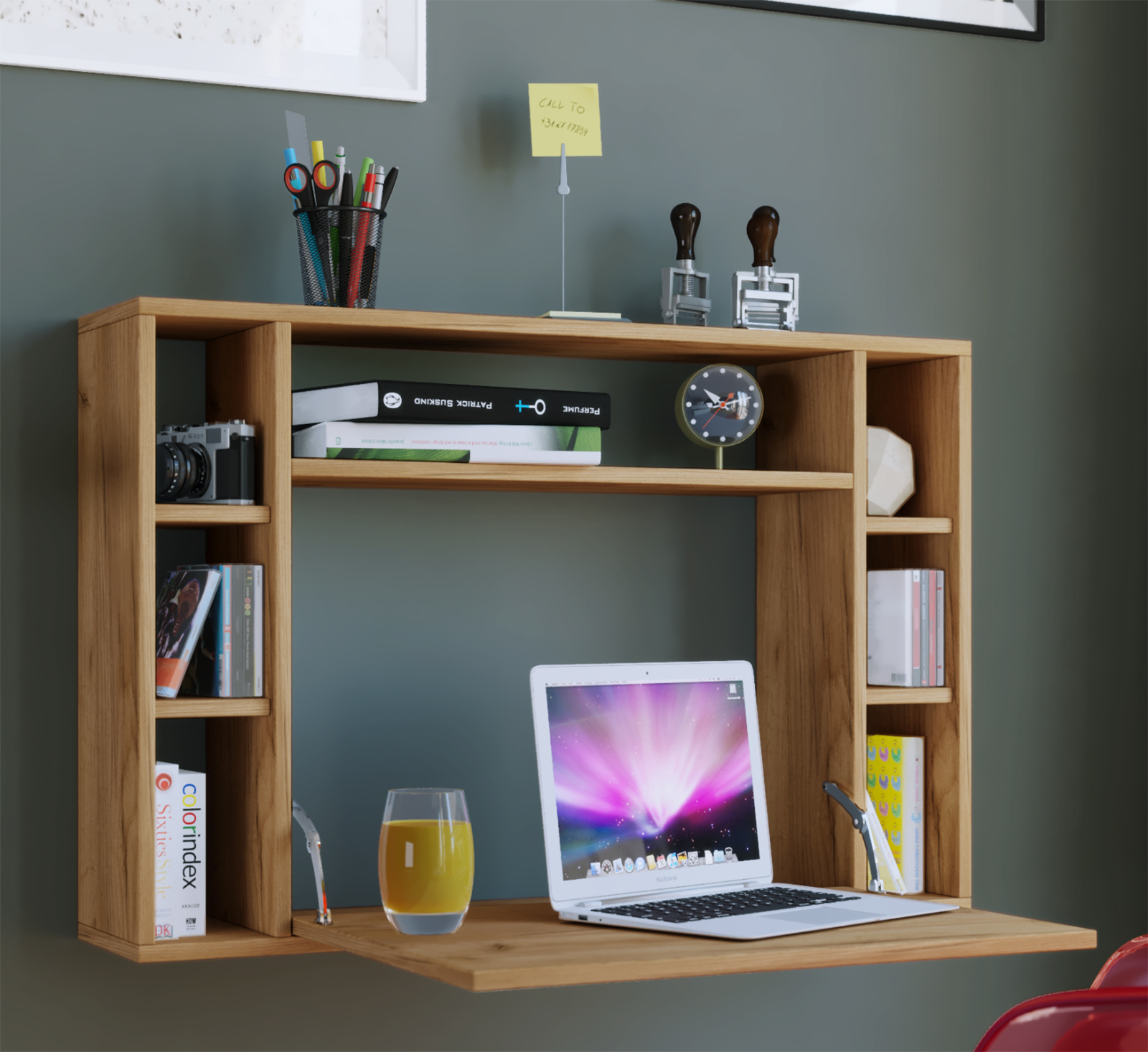 Laptoptisch WANDILA - Honig-Eiche - 7 Ablagefächer - 90 cm