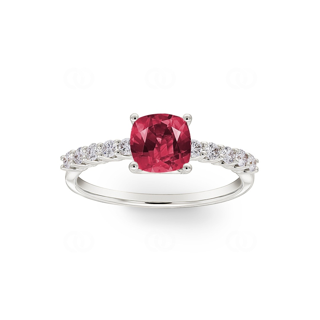 Pavé Solitärring 750/18 K Weissgold mit Rubin & Diamanten 0.25 ct H/si