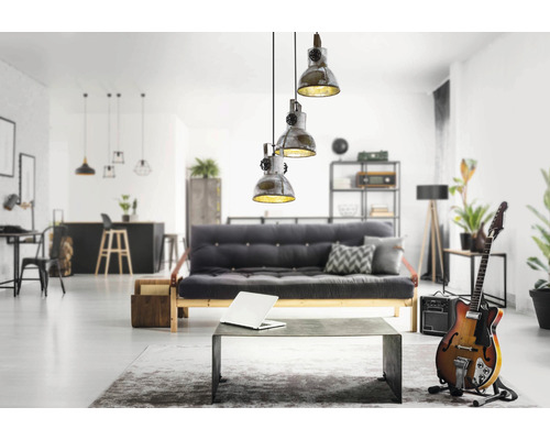 Hanglamp, 3-lichts, H 150 cm, Ø kap 27 cm, bruin/patina/zwart