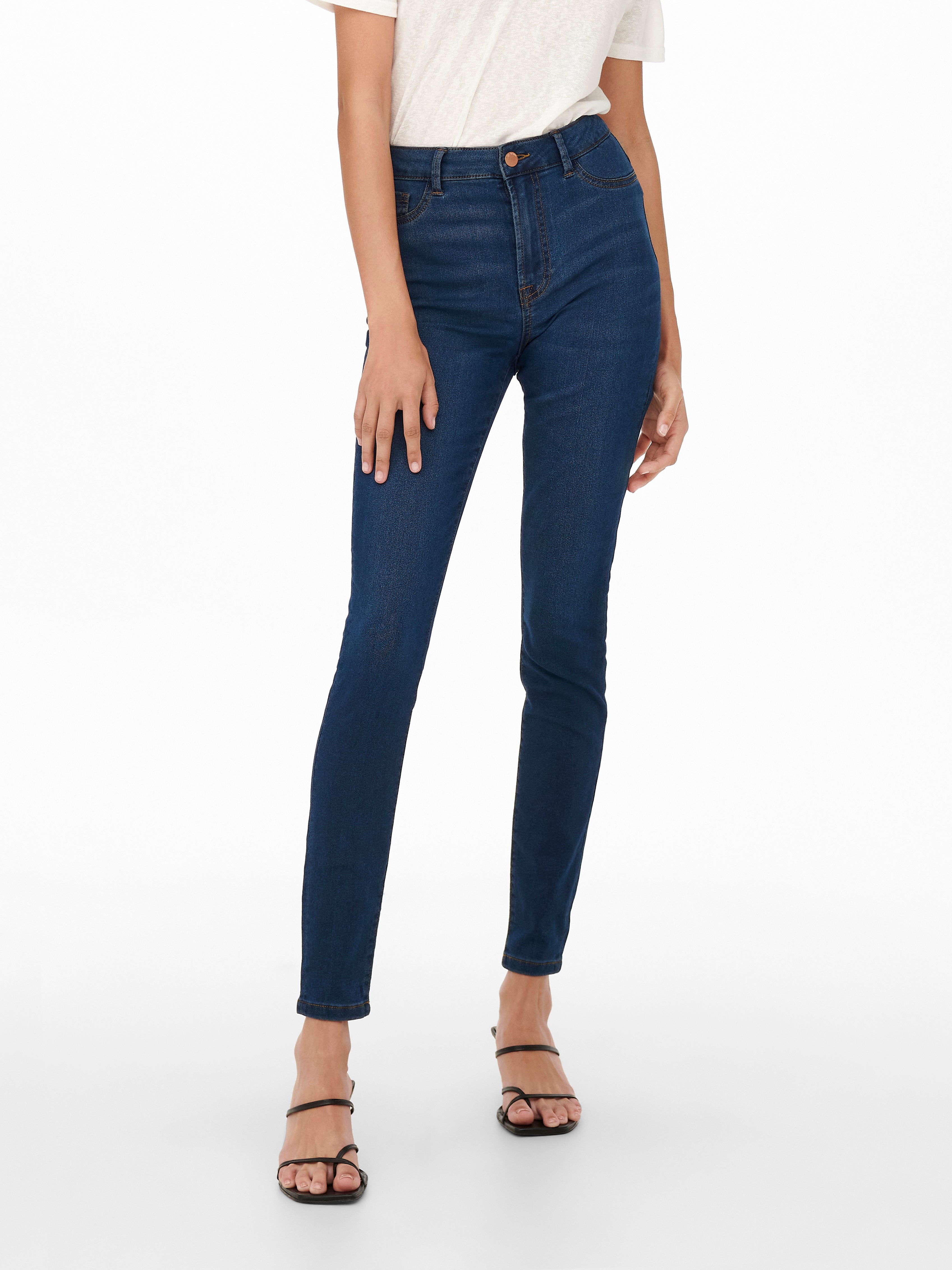 JDYTULGA Hohe Taille Skinny Fit Jeans Dark Blue Denim