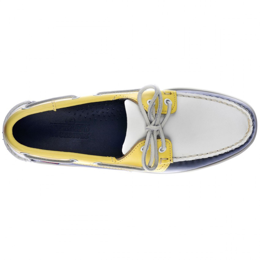 SPINNAKER CUIR  Navy / Yellow / White-Chaussures bateau bicolore pour homme en cuir marine et jaune-blanc Portland