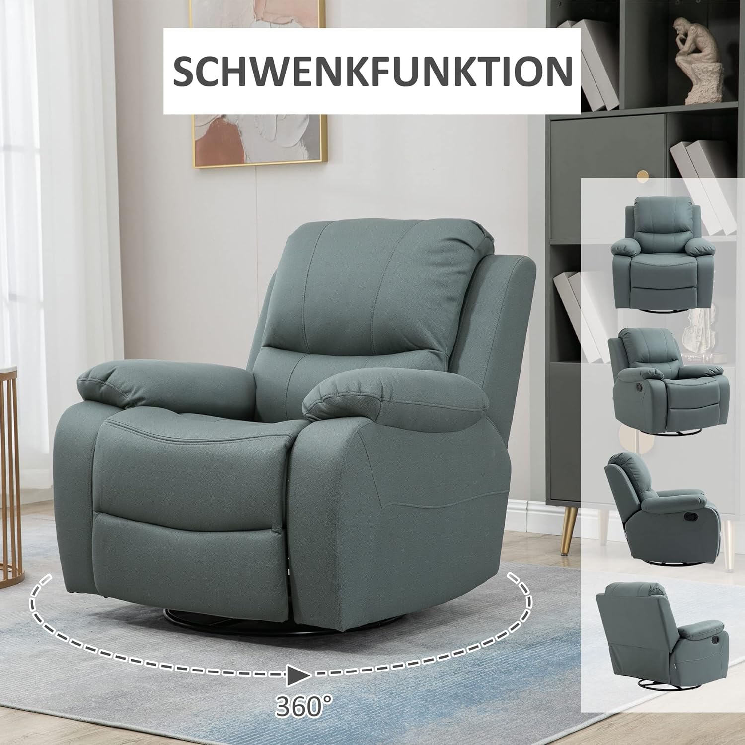 HOMCOM Relaxsessel Fernsehsessel mit Liegefunktion Liegesessel Sessel mit Verstellbarer Rückenlehne, Fußstütze Polstersessel aus Mikroraserstoff für Wohnzimmer Schlafzimmer, Grün