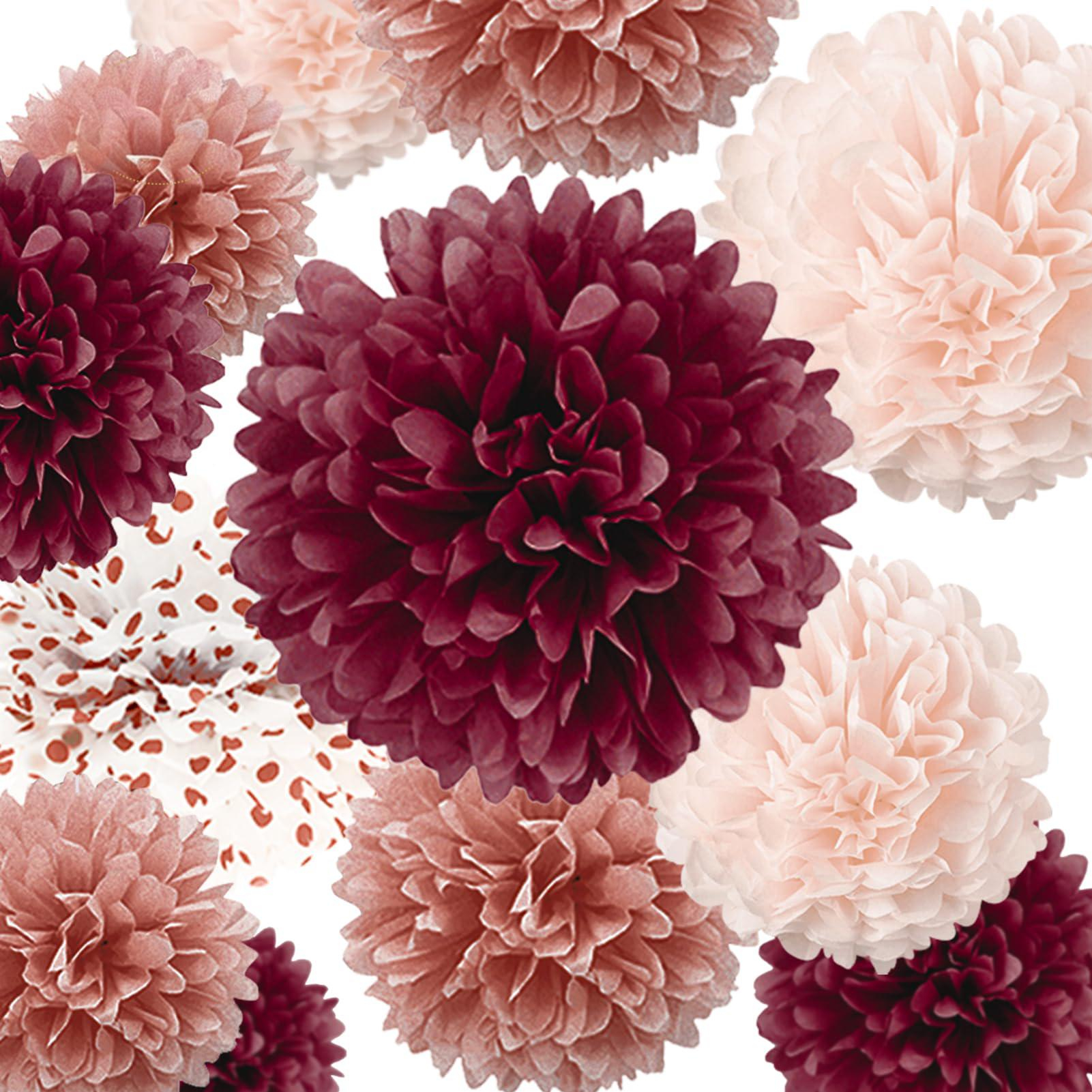 (15-tlg. Set) Papier Pompon's Deko Kreis Girlande Party / Geburtstag / Hochzeit - Roségold / Rosa / Bordeux