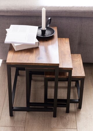 Beistelltisch-Set 3-teilig Metall Sheesham
