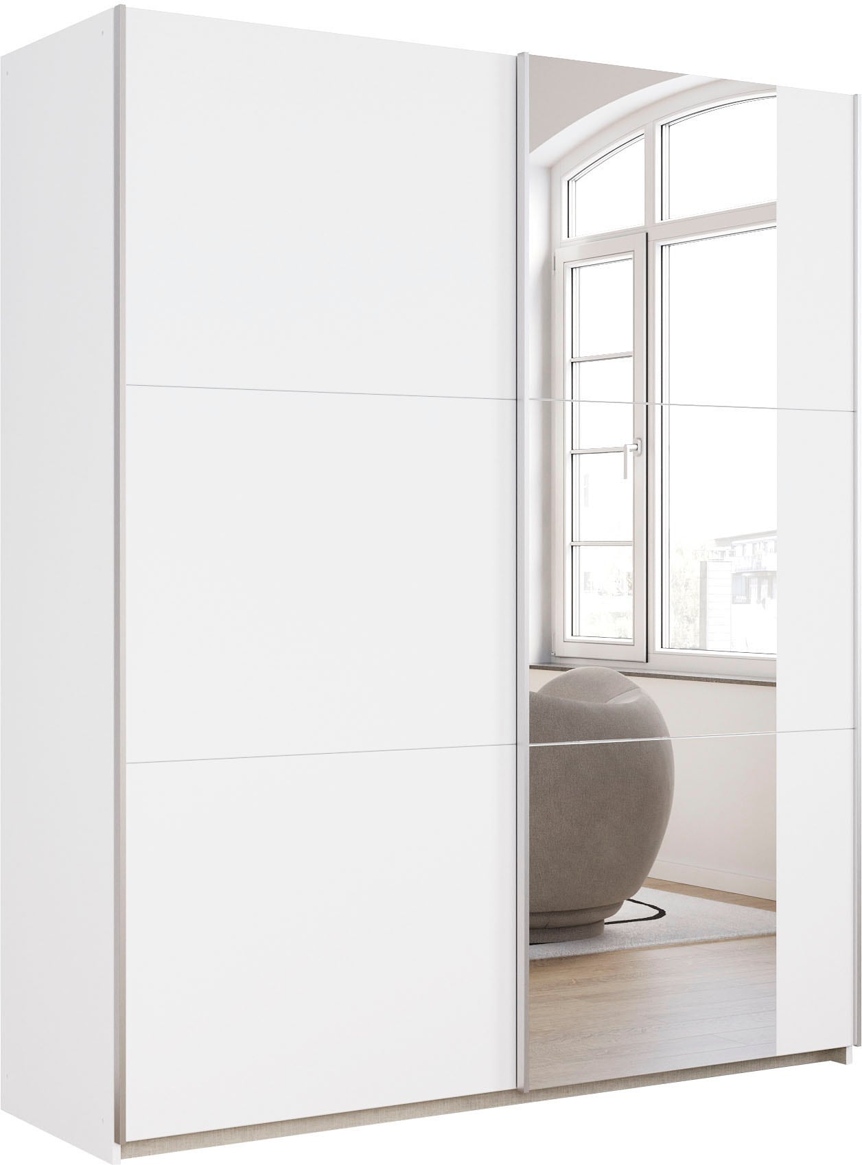 rauch Schwebetürenschrank »Kleiderschrank Drehtürenschrank Schrank Garderobe KRONACH TOPSELLER« in 3 Ausstattungen BASIC/CLASSIC/PREMIUM, Breiten 131/175/218/261 cm,  mit Spiegel und viel Stauraum, Metallgriffleisten, MADE IN GERMANY