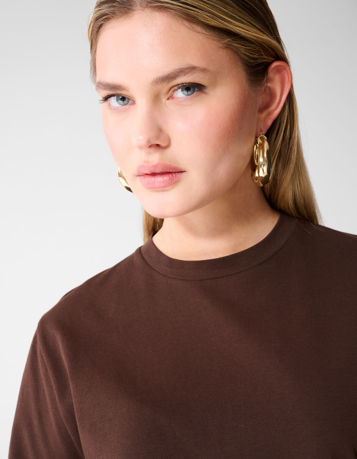 Kanten Satijnen T-shirt Bruin