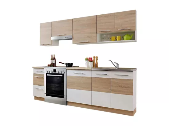 Cuisine LAX finition BOIS et blanc mat 7 éléments 240 cm