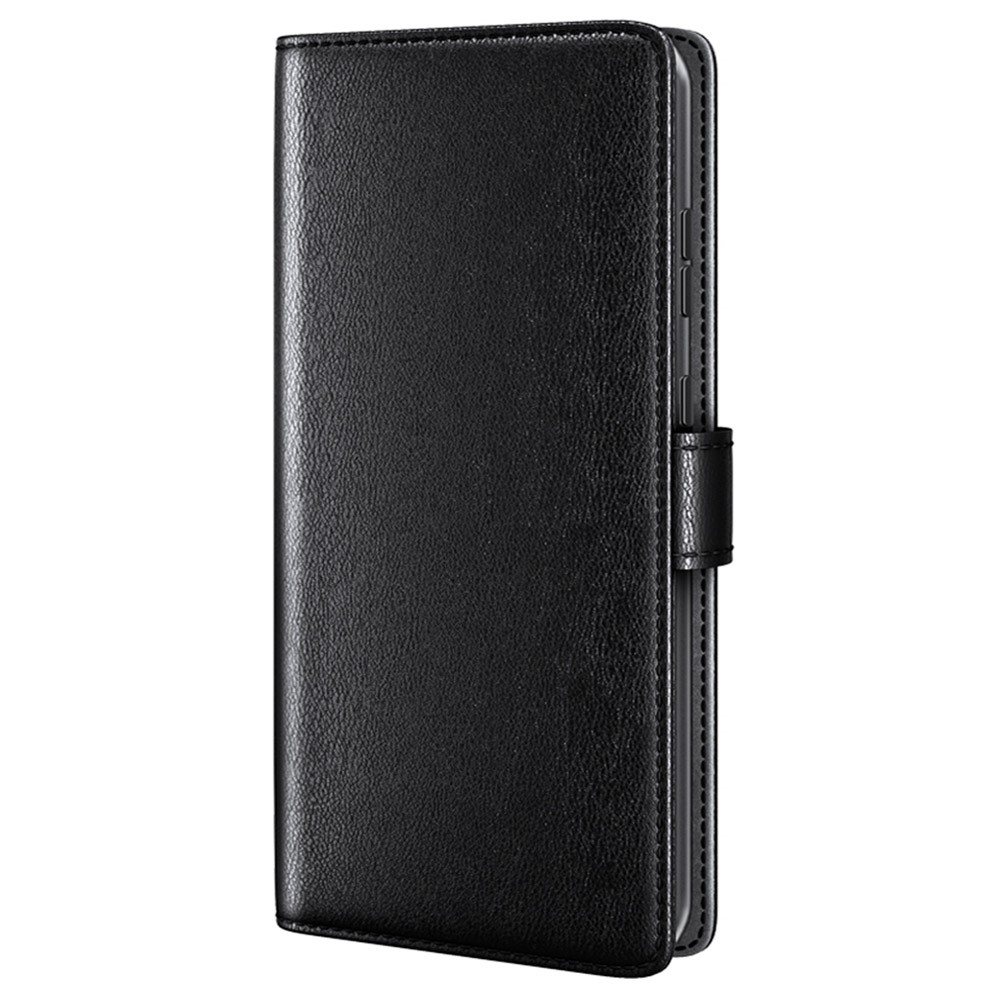 iPhone 15 Pro Echtleder Tasche Flip Cover mit Kartenfächer - Schwarz