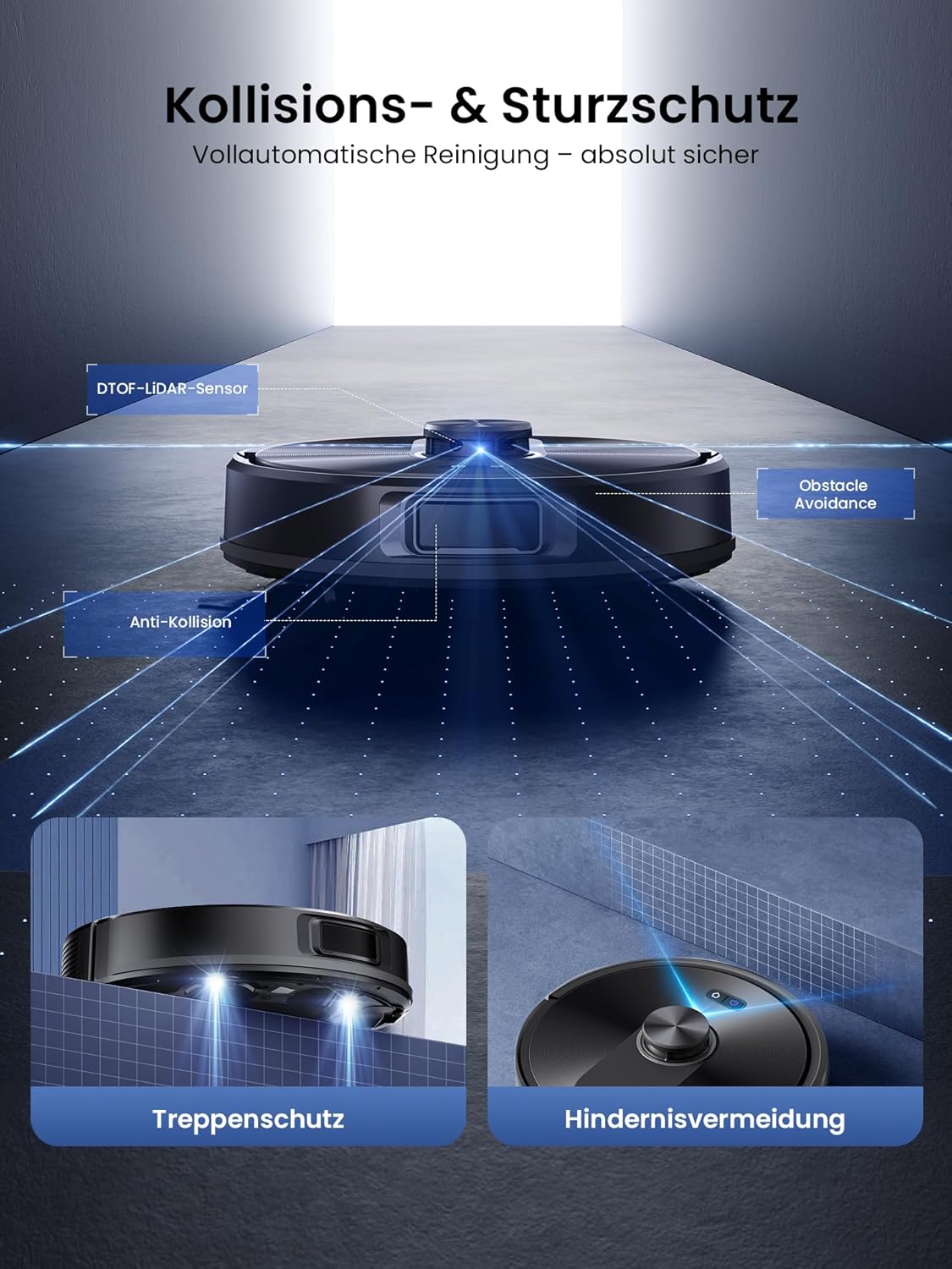 Proscenic Q10 Saugroboter mit Wischfunktion, 8000Pa 200min Staubsauger Roboter, Intelligentes Laser Navigation mit 5 Karten, Steuerung über APP Alexa Siri AppleWatch Fernbedienung für Böden Teppiche