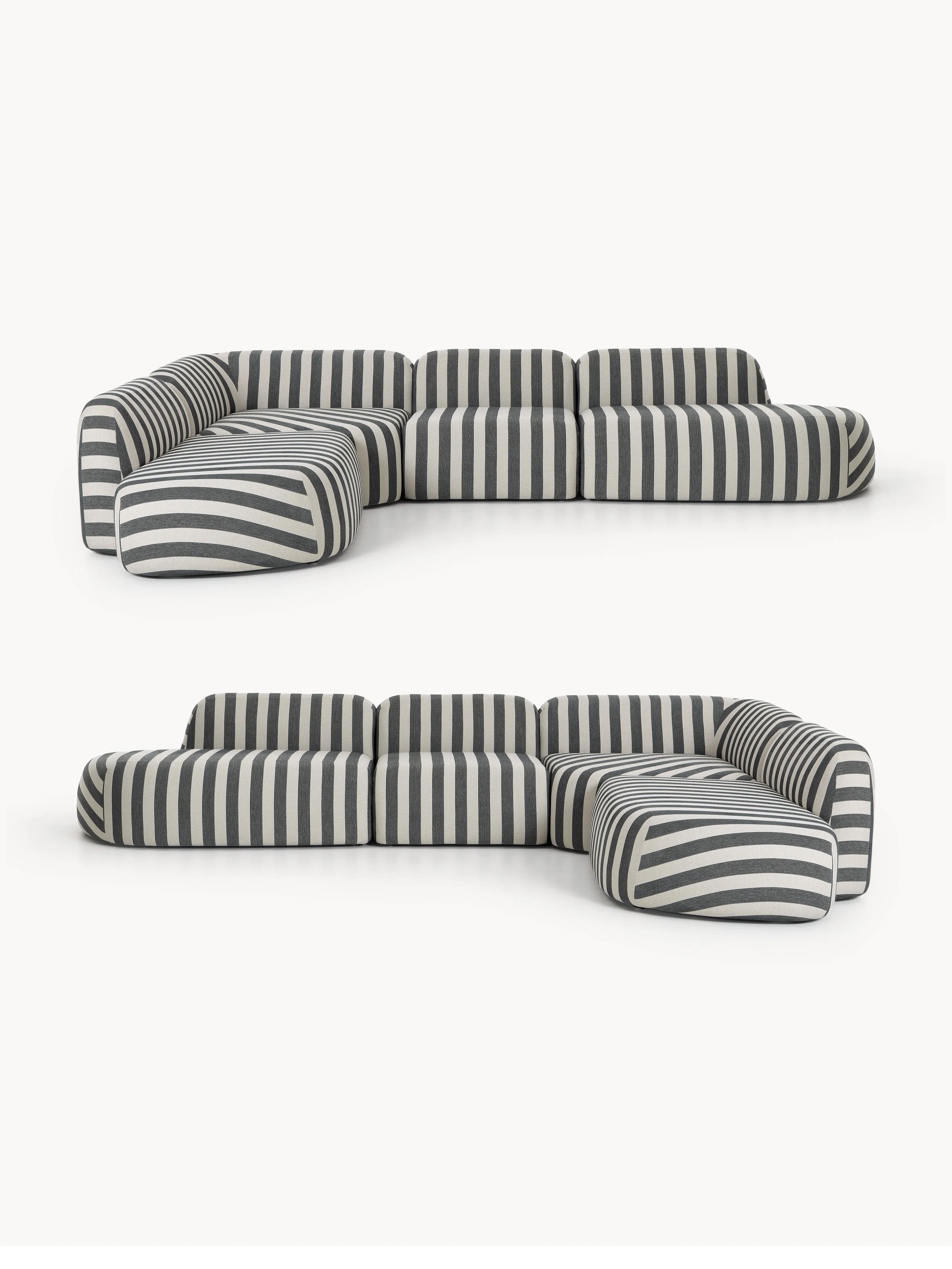 XL modulaire gestreepte hoekbank Wolke met chaise longue