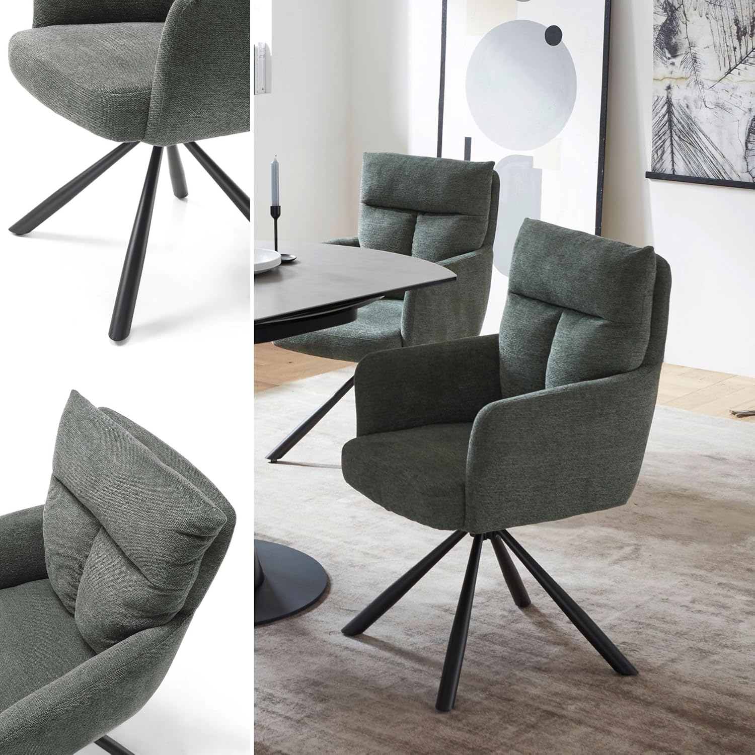 SOFIA Esszimmerstühle 2er Set mit schwarzem Metallgestell und Microfaser Bezug, Grau - Bequeme Stühle für Esszimmer & Wohnzimmer - 60 x 93 x 67 cm (B/H/T)