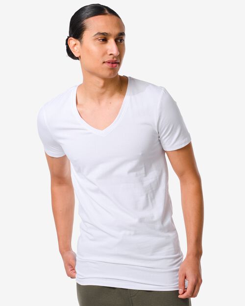 t-shirt homme slim fit col en v profond - extra long blanc