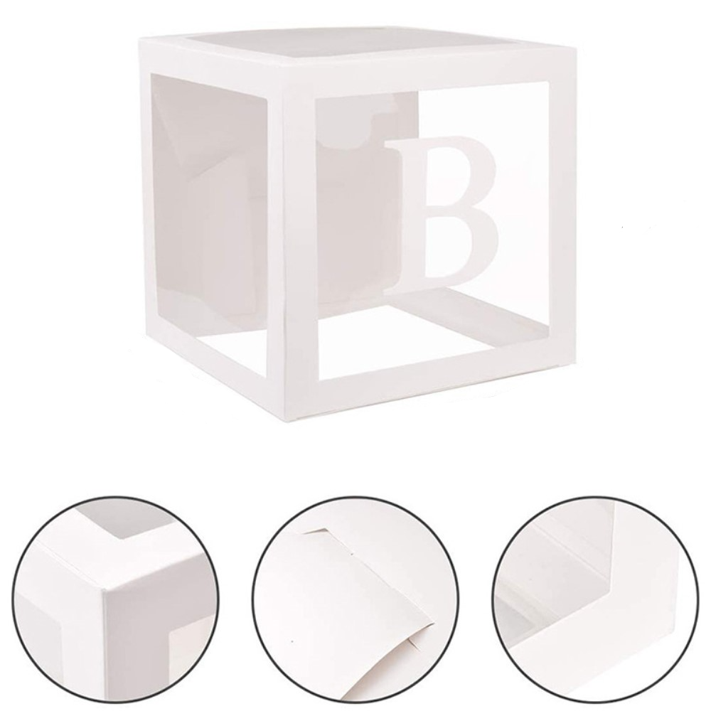 (35-tlg. Set) Baby Buchstaben Boxen Party Deko Accessoire Faltbare Papier Kisten Alphabet Baby Shower / Gender Reveal - Weiss / Transparent
