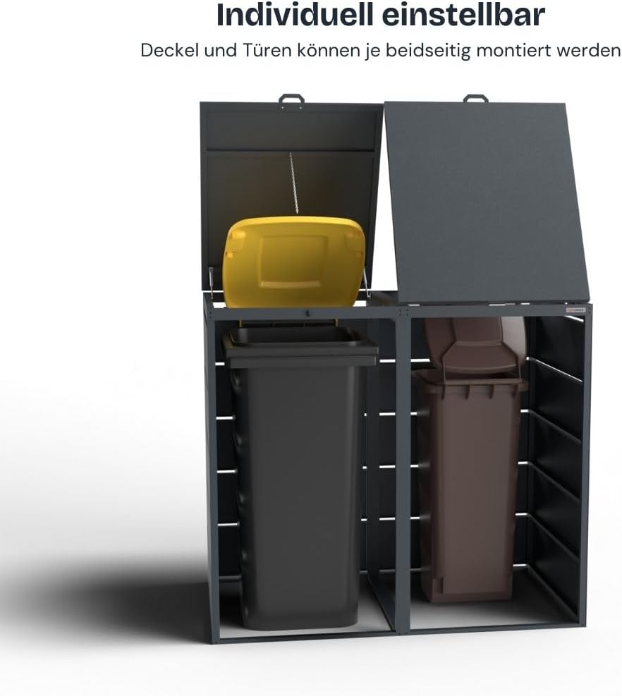 Dagobert Mülltonnenbox 4er für 240 Liter Mülltonne | verzinkter Stahl | robuste Mülltonnenverkleidung | Müllbox, Müllhaus | verwendbar als Paketbox | Box für Mülltonnen (240 L - 4er)