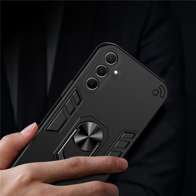 Samsung Galaxy A56 Hybrid Hardcase Hülle   Magnetischer Kickstand Haltering - Schwarz