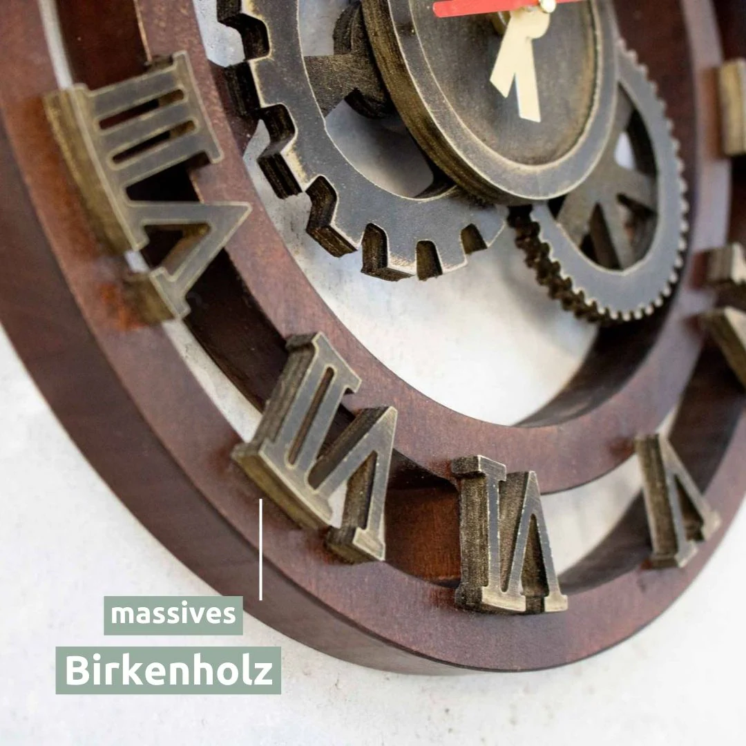 holz4home® Wanduhr „Zahnrad“ aus Birkenholz