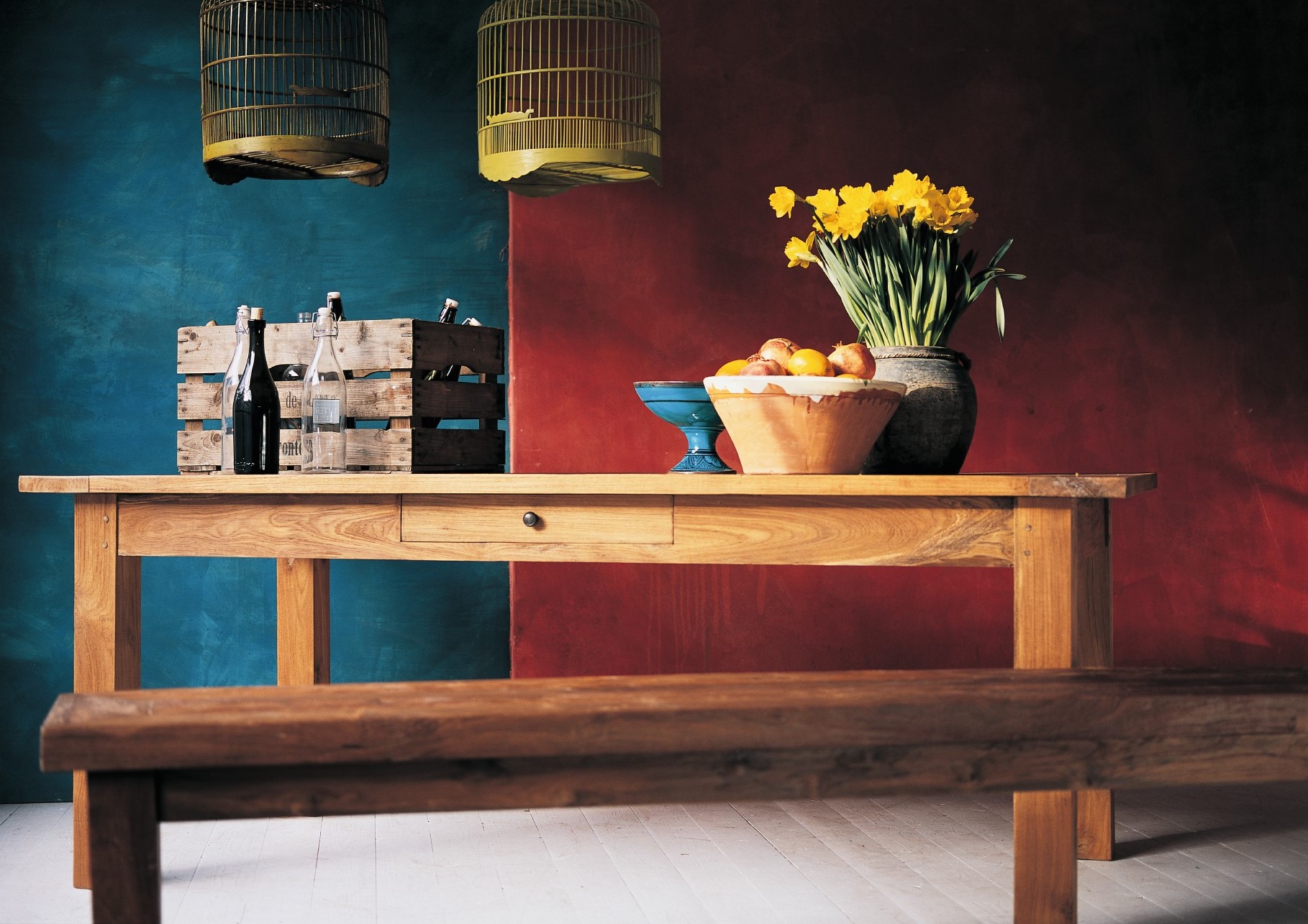 Holzbank aus recyceltem 'Teak', natur, L 200 cm, B 35 cm, H 47 cm von fischer's lagerhaus