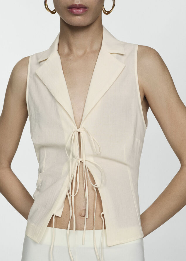 MANGO Sleeveless blouse with bows Light beige