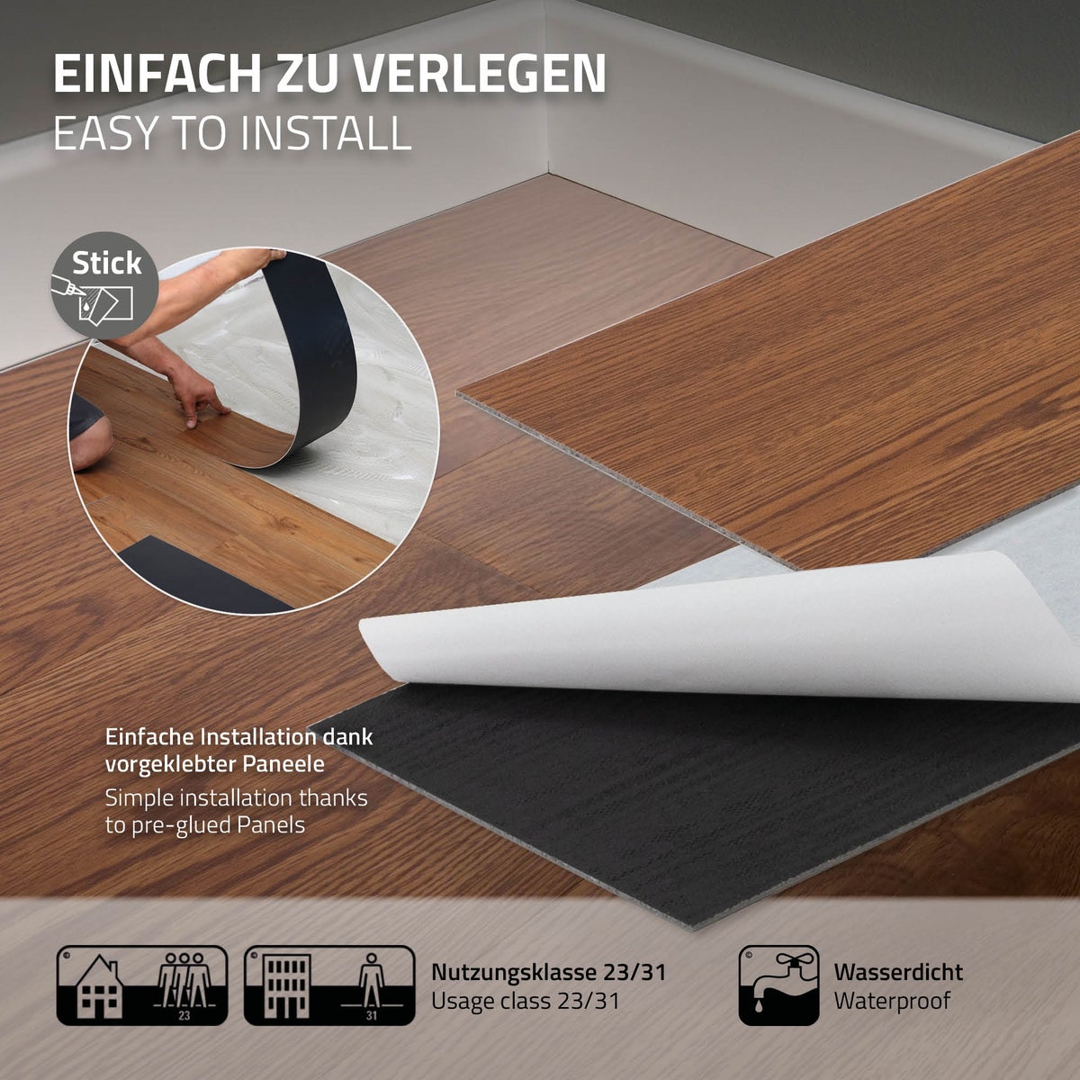 ML-Design Deluxe PVC-vloer, zelfklevende vinylplanken, vinylvloer, 91,5 cm x 15,3 cm x 2 mm, dikte 2 mm, 2,23 m²/16 planken, rode eik, bruin, houtlook, antislip, waterdicht, eenvoudige installatie