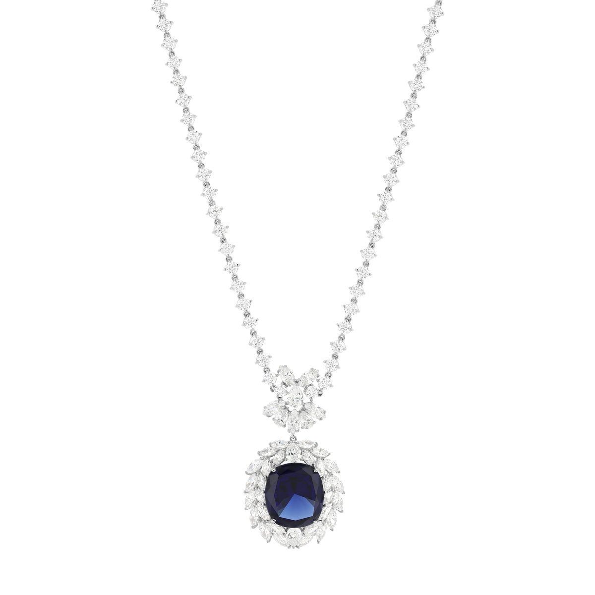Collier argent 925, pierre synthétique zirconias 42 cm