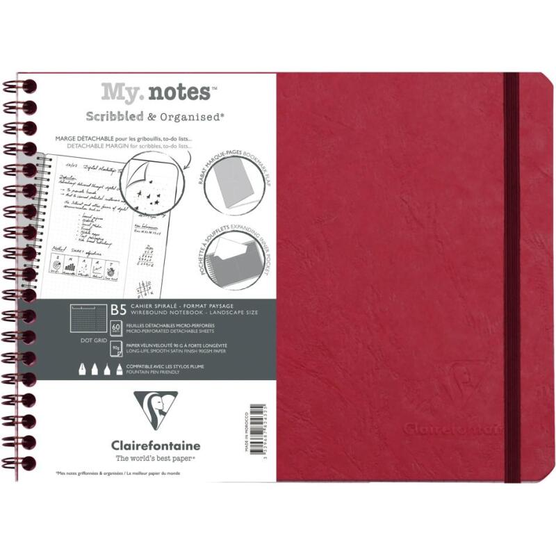 My.Notes Age Bag cahier reliure intégrale à marges détachables B5 paysage 120 pages détachables DOT + cadre en-tête - Rouge