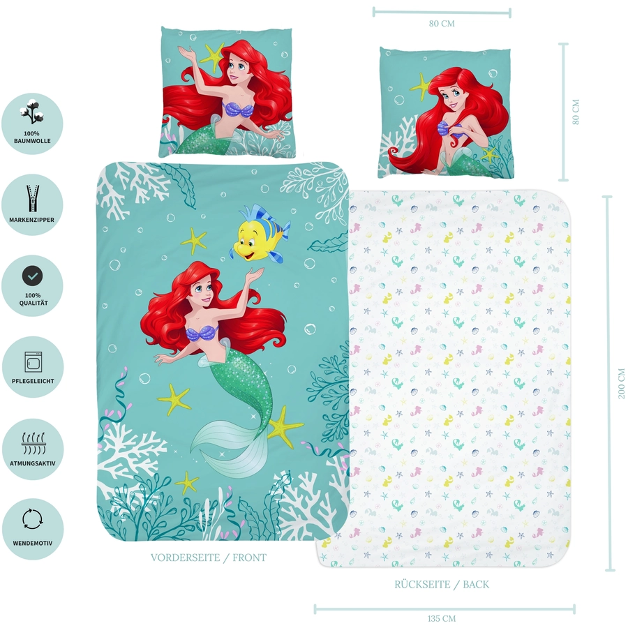 MTOnlinehandel Bettwäsche Prinzessin Arielle Kinder-Bettwäsche ,  80x80 + 135x200 Meerjungfrau