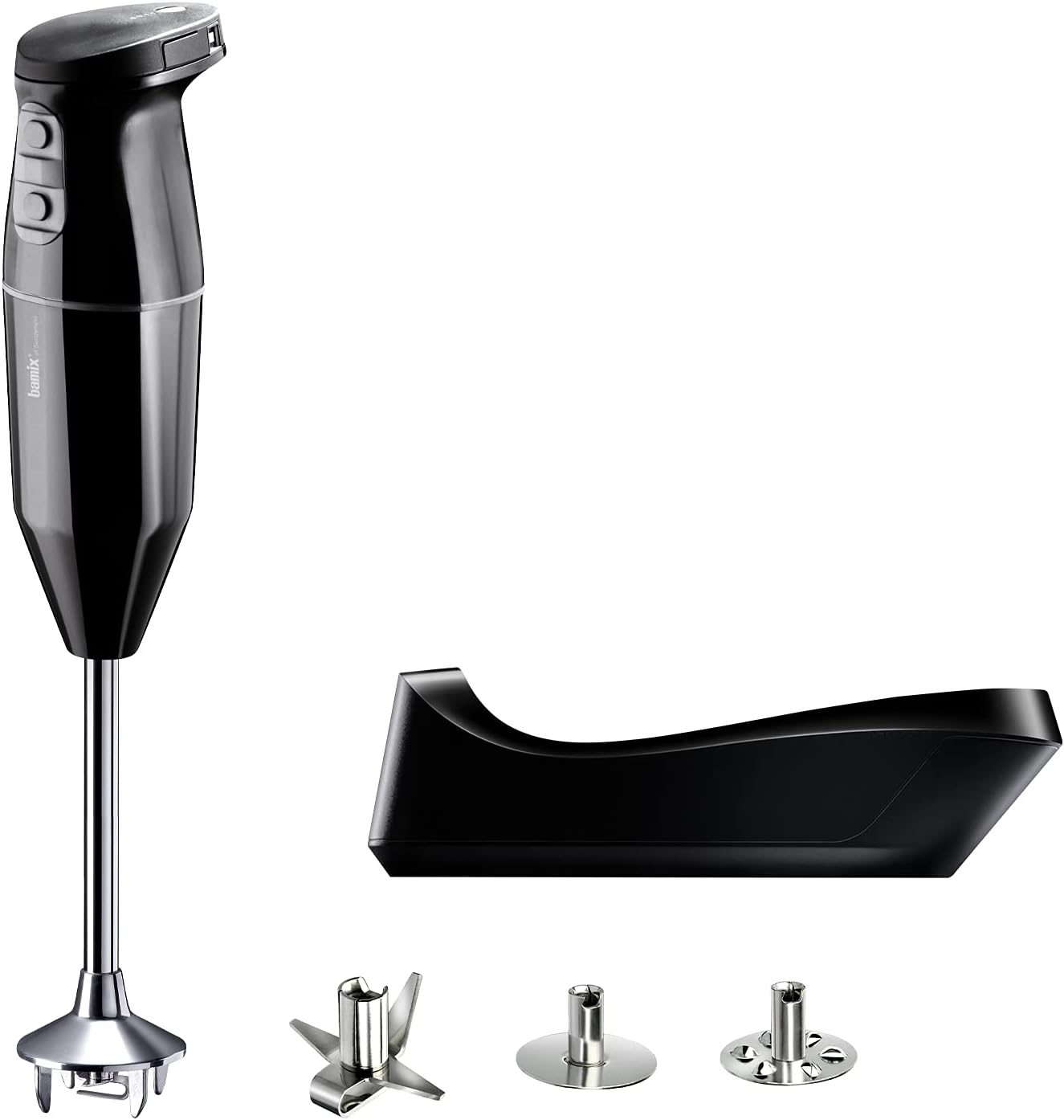 bamix Stabmixer Set cordless PLUS kabelloses, inkl. Multi, Quirl, Schlagscheibe aus Edelstahl, 250 Watt, 3-Stufen, Made in Switzerland, Schwarz