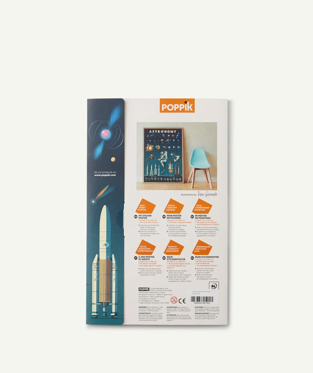 POPPIKLE POSTER AVEC 40 STICKERS ASTRONOMIE - 8-12 ANS