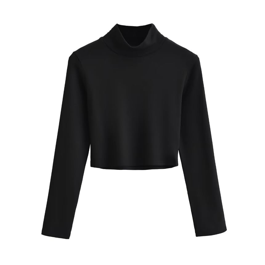 Klevy - Lange mouwen coltrui effen cropped T-shirt