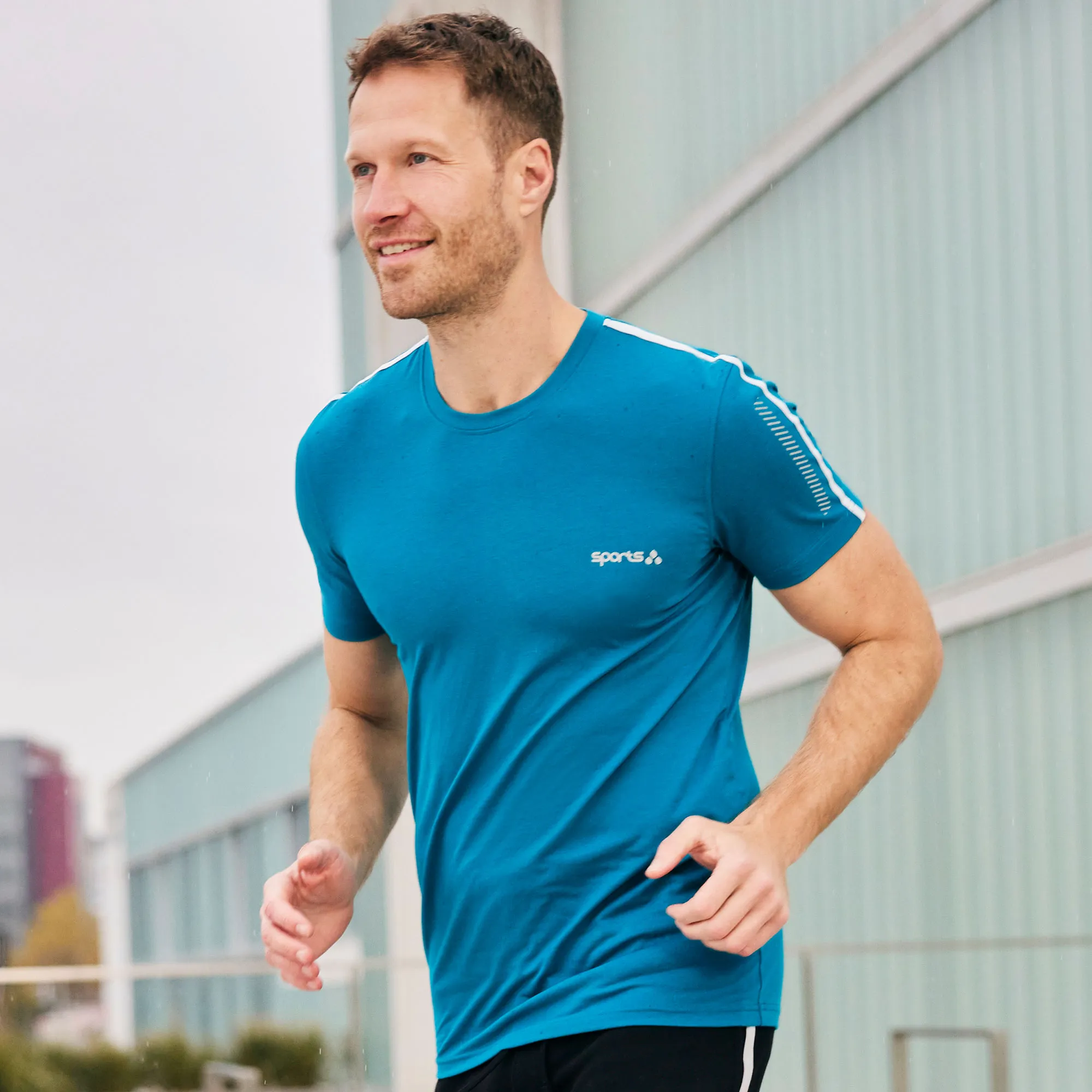 Herren-Fitness-T-Shirt mit Kontrast-Streifen